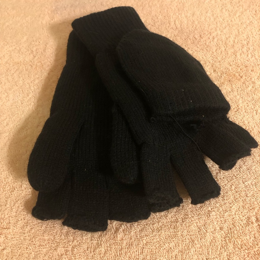 Wild Wear Black Adult Fingerless Gloves Mittens With Cover Flap Size XL NEW